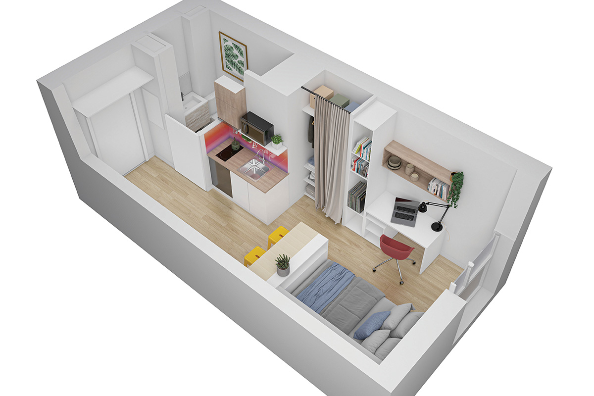 Plan cellule 3D d'un logement type de Stüdyz Albi.